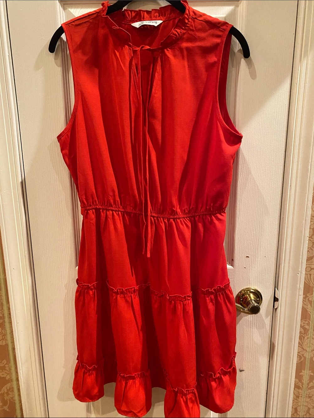 CUPSHE Sleeveless Red Tiered Dress with Tie Neck